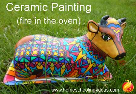 Fire in oven ceramic painting