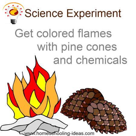 Create different colored flames with pinecones and chemicals