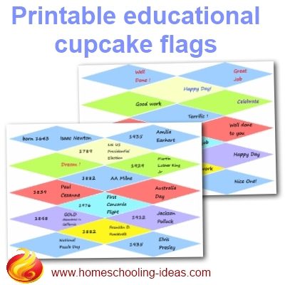 Printable educational cupcake flags